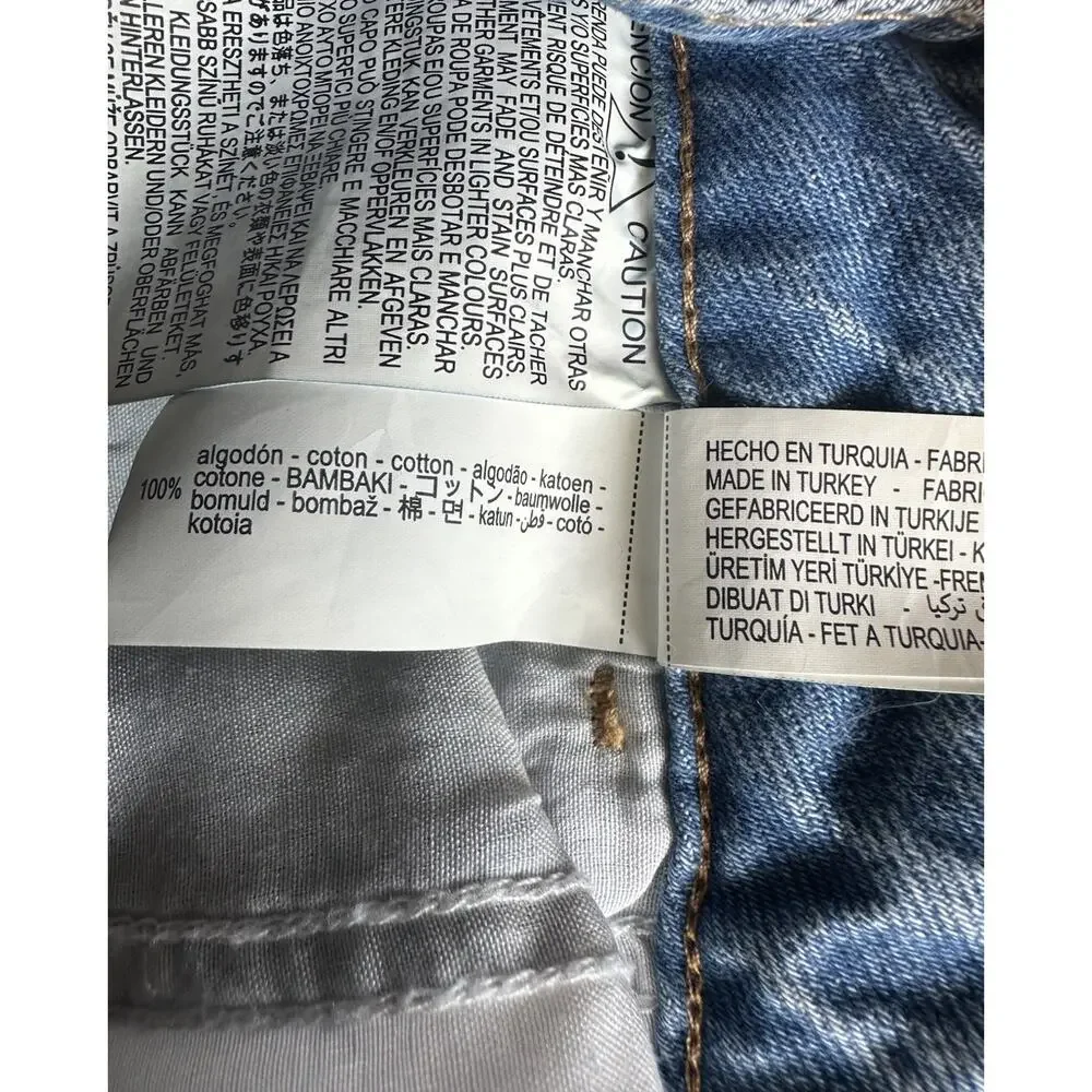 Zara Logo High-Waisted Cropped Wide Leg Jean Sz 6 Blue For Womens Cotton 100% - Picture 12 of 16